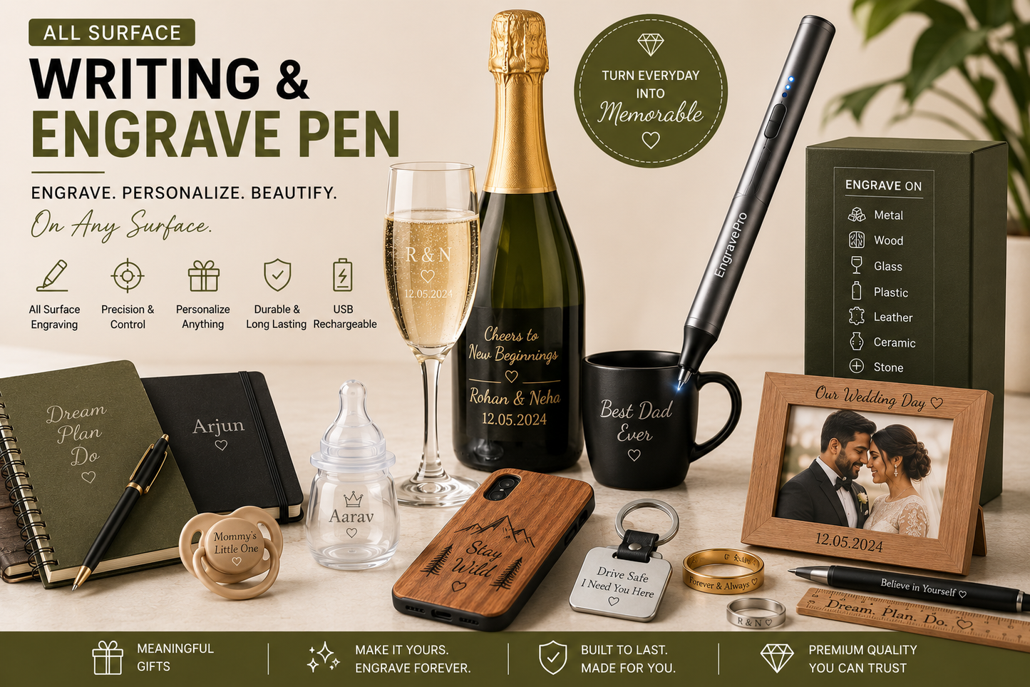 All Surface Writing Engrave Pen | Battery Operated, 2 Engraving Tips(Multicolor)